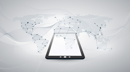 Poster - Digital Network Connections, Technology Background - Cloud Computing Design Concept with Dotted World Map