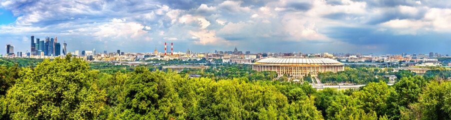 Poster - Panorama of Moscow with Luzhniki Stadium and Moscow City Business District