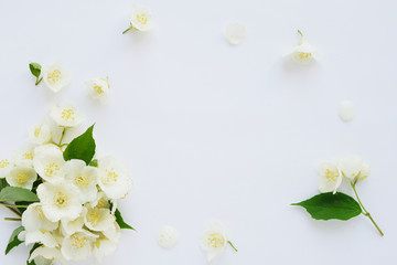 Wall Mural - Jasmine flowers pattern top view, flat lay. 