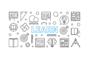 Poster - Learn vector concept illustration in thin line style