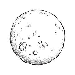 antique style hand drawn line art and dot work full moon isolated. boho chic tattoo or print design 