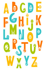 Poster - Hand drawn vector lettering. Decorative ABC letters with eggs