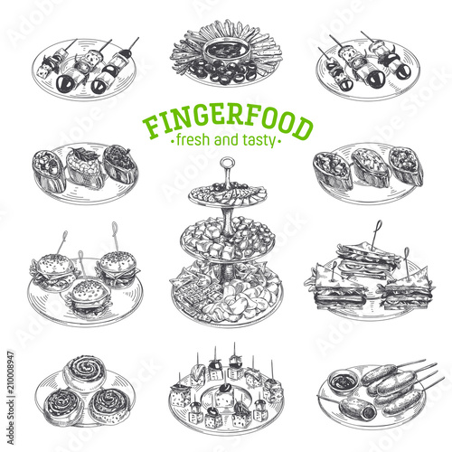 Cuadros en Lienzo Beautiful vector hand drawn finger food Illustration.