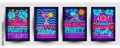 Cuadros en Lienzo Summer party posters collection neon vector