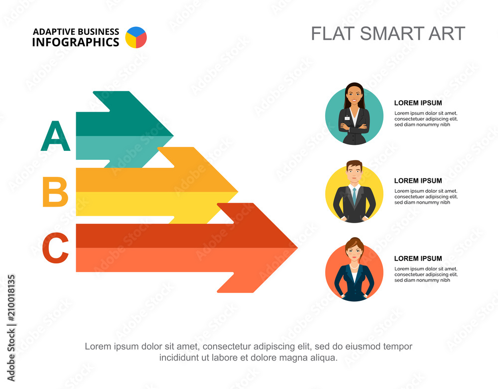 Three arrows process chart template for presentation. Business data ...
