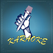 Vector illustration of a hand with a microphone, karaoke. Singing to music.