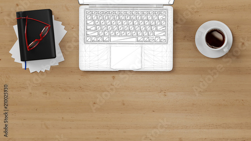 Cad Modell Von Laptop Computer Auf Schreibtisch Buy This Stock