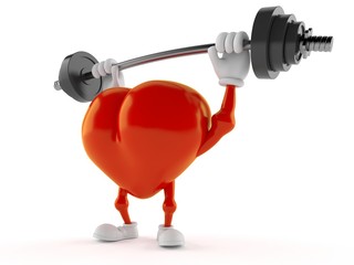 Poster - Heart character lifting heavy barbell