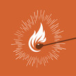 white flame on mactch stick on red background graphic luminous lines