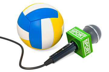 Wall Mural - Volleyball News concept. Microphone sport news with volleyball ball, 3D rendering