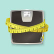 Weights and tape measure. Floor scales. Vector illustration