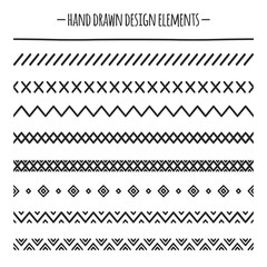 Tribal brushes. Border. Ethnic hand drawn vector line border set. Design element. Native brushes. Aztec geometric vintage fashion pattern for design. Trendy doodle style.