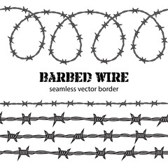 Barbed wire seamless border. Vector.