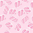 Hand draw marshmallow twists seamless pattern vector illustration. Pastel colored sweet chewy candies background.