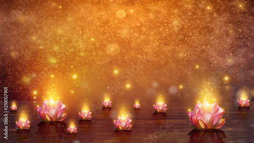 Canvastavla  lotus Float water lotus flower on orange background