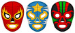 Vector illustration of three luchador (lucha libre, Mexican wrestling) masks.