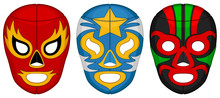Vector Illustration Of Three Luchador (lucha Libre, Mexican Wrestling) Masks.