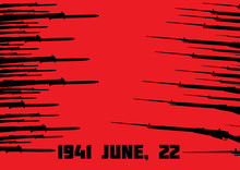 Soviet And German Rifles On The Red Background Design To The June 22, The Start Of Nazi German  Invasion To The Soviet Union