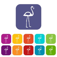 Sticker - Flamingo icons set vector illustration in flat style In colors red, blue, green and other