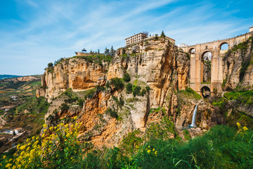 landscape with the Tajo Gorge and stone bridge, Ronda, Spain