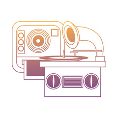 Wall Mural - gramophone and instant camera over white background, vector illustration