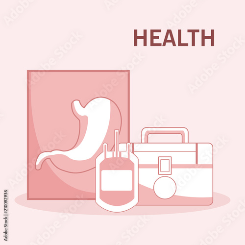 Fotografie, Obraz First aids suitcase and blood bag vector illustration graphic design