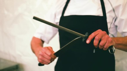 Knife sharpening by an expert chef in Slow motion