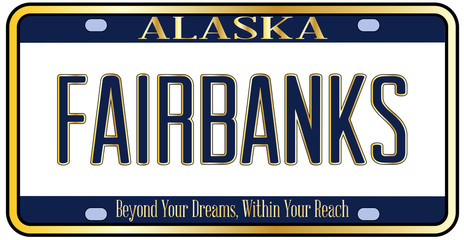 Sticker - Alaska State License Plate Mockup With The City Fairbanks