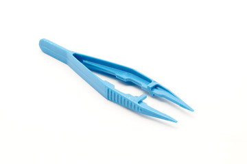 Close up of Plastic Blue Tweezers