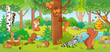 © svaga - Vector illustration with cute forest animals in a children's style. A set of mammals in the forest. Collection in the children's style.