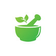 Mortar and pestle pharmacy nature herbal health logo design vector template