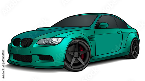 Fotografía Vector draw of a flat sport car with black lines.