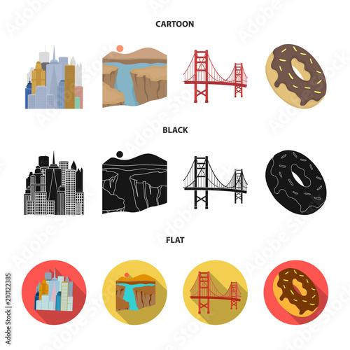 Foto A megacity, a grand canyon, a golden gate bridge,donut with chocolate