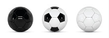 Set Of Realistic Soccer Balls Or Football Ball On White Background. 3d Style Vector Ball. Soccer Black And White Balls