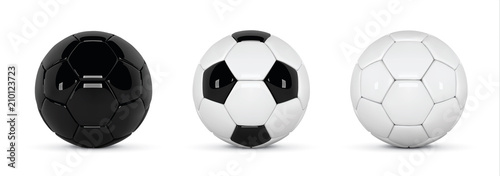 Set of realistic soccer balls or football ball on white background. 3d Style ...