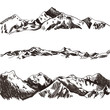 Vector Collection of Sketched Mountains and Hills, Hand Drawn Illustrations.