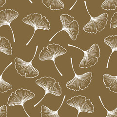 Naklejka na meble Seamless Vector Pattern: Ginkgo biloba leaves silhouette on a burly wood background.