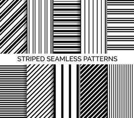 set of striped seamless pattern. vector black and white backgrounds
