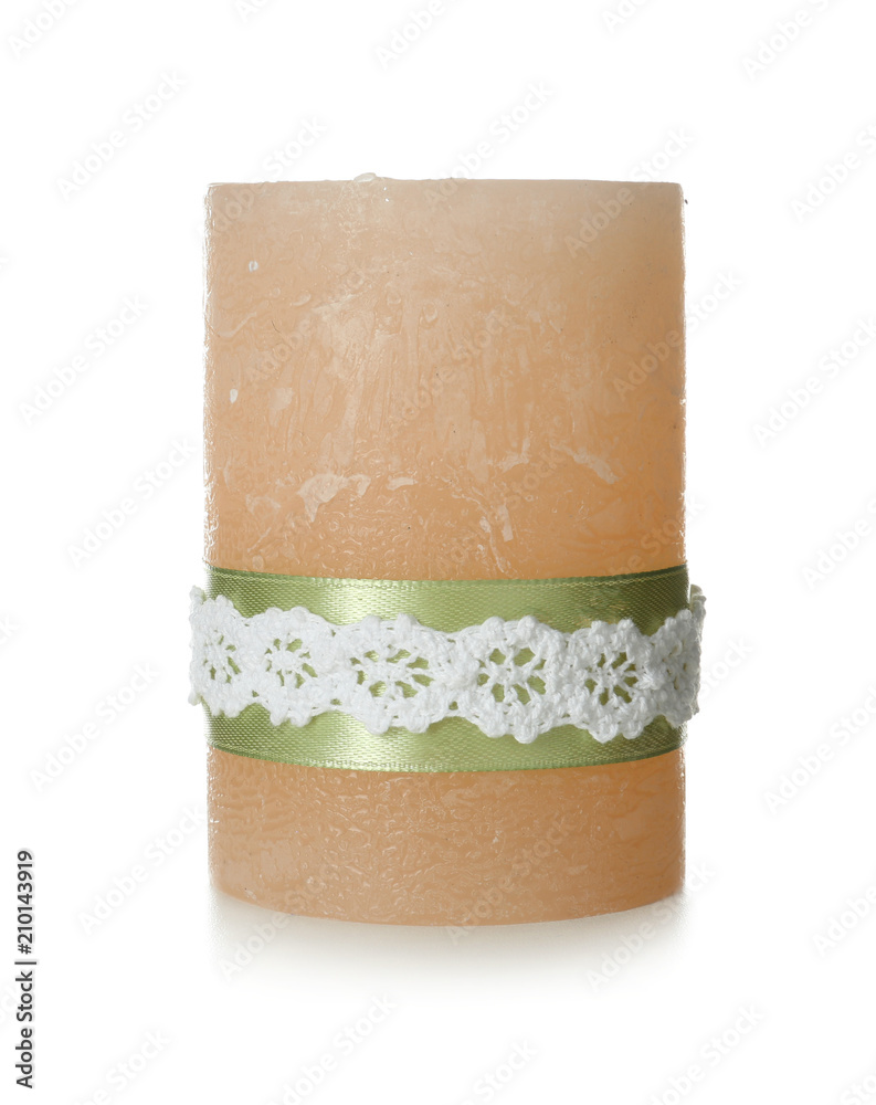 Beautiful candle on white background