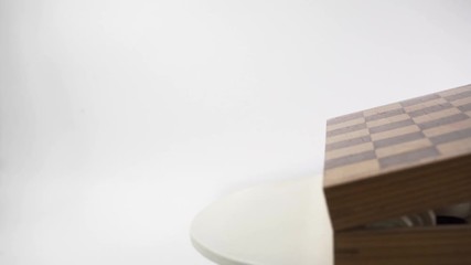 Poster - сhessboard with chess on a table, rotation 360 degrees. beautiful white background.