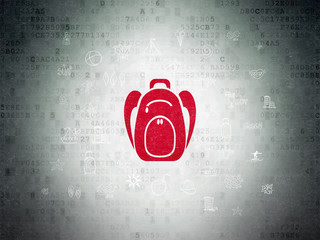 Wall Mural - Tourism concept: Painted red Backpack icon on Digital Data Paper background with  Hand Drawn Vacation Icons