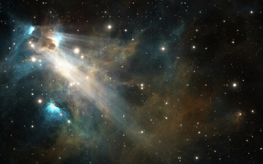 Wall Mural - starry night sky space background with nebula, 3d illustration