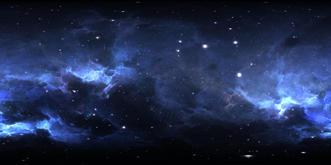 Wall Mural - 360 degree space nebula panorama, equirectangular projection, environment map. HDRI spherical panorama. Space background with nebula and stars.