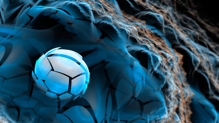 Poster - abstract 3d fractal illustration in blue and orange color with ball