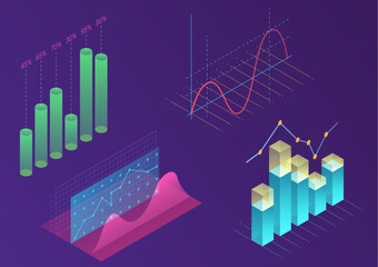 Poster - Bright modern gradient color infographic vector elements. 3d isometric design for promotion, presentation, sales banner, income report design, stylish website.