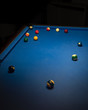 Blue billiard table and billiard balls