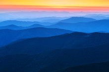 Blue Range Of Mountains On Sunset