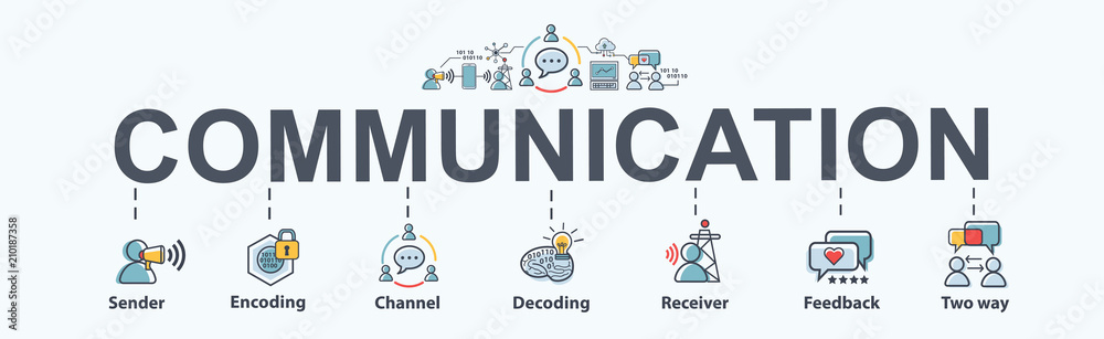 Communication banner web icon for business, sender, encoding, channel, decoding, receiver and feedback. Minimal vector infographic. - obrazy, fototapety, plakaty 