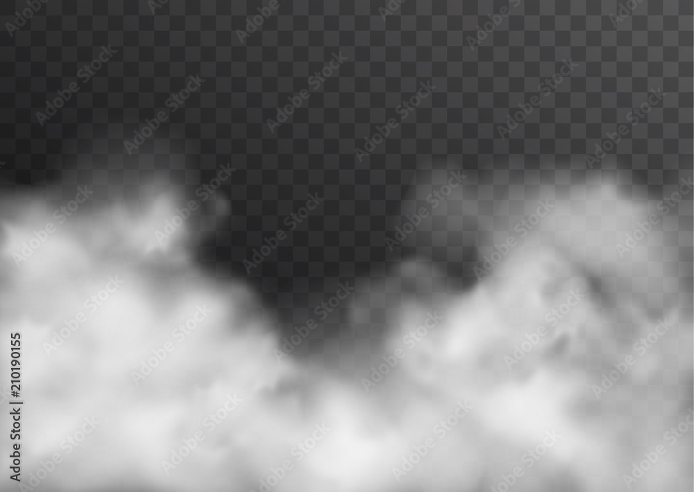 Vector realistic smoke, fog or mist transparent effect isolated on dark background - obrazy, fototapety, plakaty 