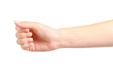 Female hands empty holding on a white background isolated